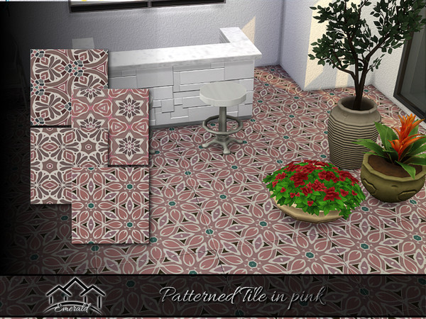 Sims 4 — Patterned Tile in pink by Emerald — Patterned tile can be used in interior or exterior and very versatile.