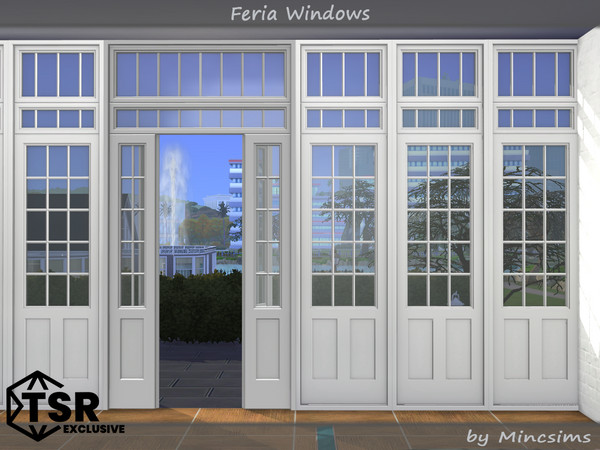 Sims 4 — Feria Windows by Mincsims — The set consists of 10 packages. - Feria Window Medium 1x3 for Short wall - Feria