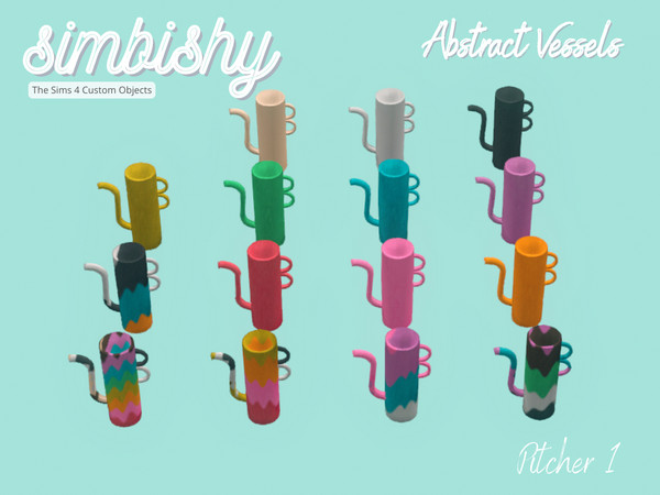 Sims 4 — Abstract Vessels - Pitcher 1 by simbishy — An abstract decorative art piece in melted colourful patterns.