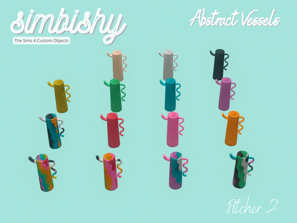 Sims 4 — Abstract Vessels - Pitcher 2 by simbishy — An abstract decorative art piece in melted colourful patterns.