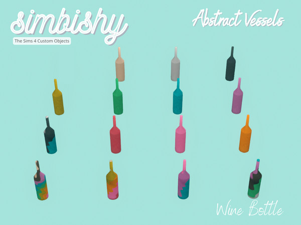 Sims 4 — Abstract Vessels - Wine Bottle by simbishy — An abstract decorative art piece in melted colourful patterns.