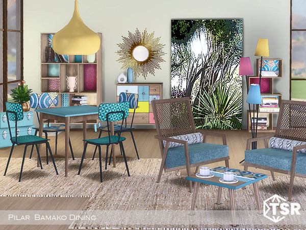 Sims 4 — Bamako Dining [Web Transfer] by Pilar — Couleurs et dessins ethniques