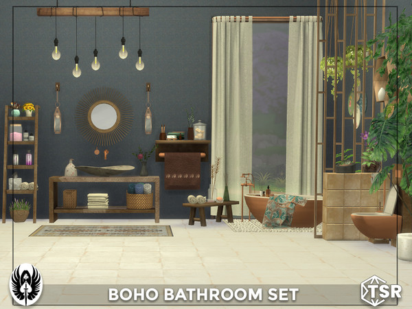 Sims 4 — Boho Bathroom Set by nemesis_im — Sets of furniture from Boho Bathroom Set This set includes 8 items: - Toilet -