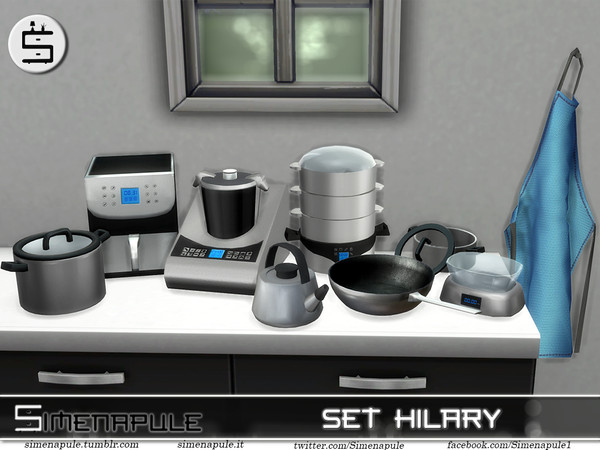 Sims 4 — Set Hilary by Simenapule — Set Hilary include 8 kitchen appliance and 1 apron ( all deco ): - Apron - Kettle -
