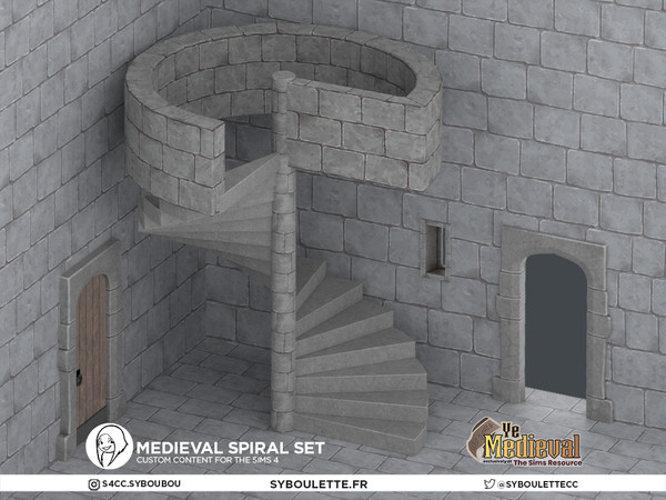 Sims 4 — SCRIPTED Medieval spiral stairs tower by Syboubou — This is a set with functional (yet not animated) spiral