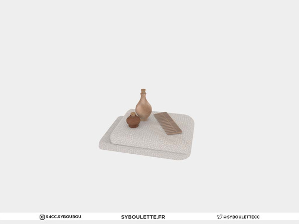 Sims 4 — Medieval bath towel & clutter by Syboubou — This is a set of clutter with towel, wooden comb and ceramic