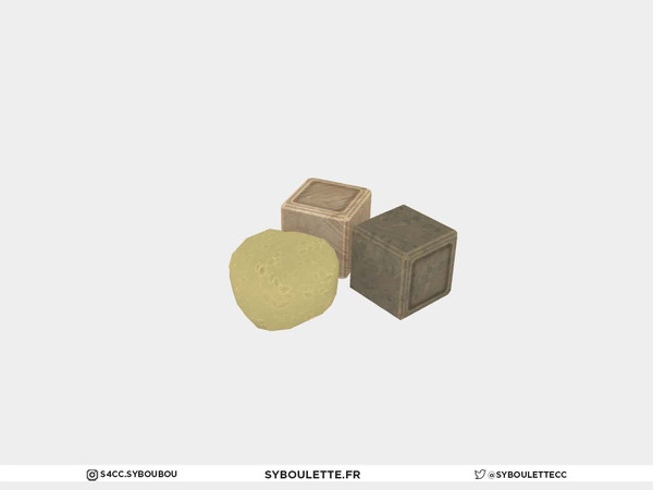 Sims 4 — Medieval soaps & sponge by Syboubou — This is a clutter decor item with cubes soap and natural sponge.