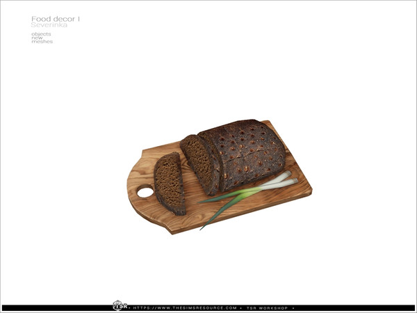 Sims 4 — Food decor - bread by Severinka_ — Rye bread with onions on the board From the set 'Food decor I - Country