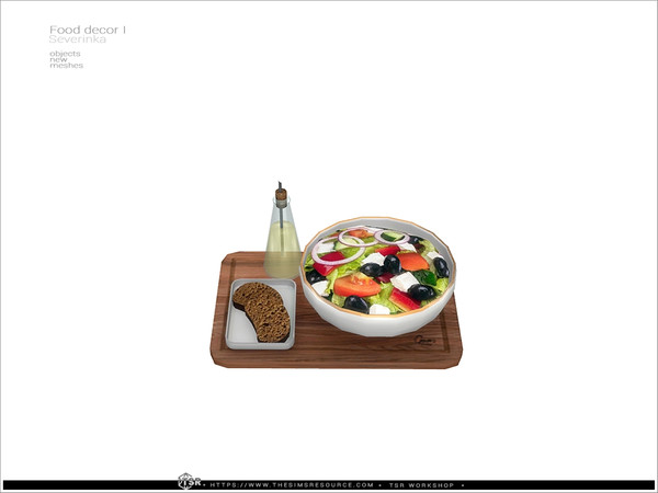 Sims 4 — Food decor - salad by Severinka_ — Vegetable salad with spices and bread on a wooden tray From the set 'Food