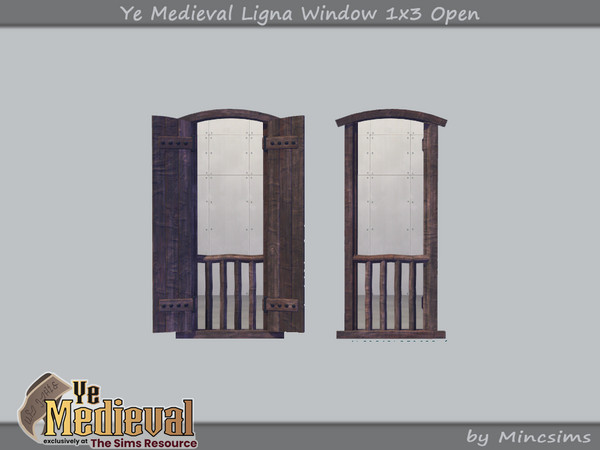 Sims 4 — Ye Medieval Ligna Window 1x3 Open by Mincsims — Basegame Compatible 3 swathces A part of Ye Medieval