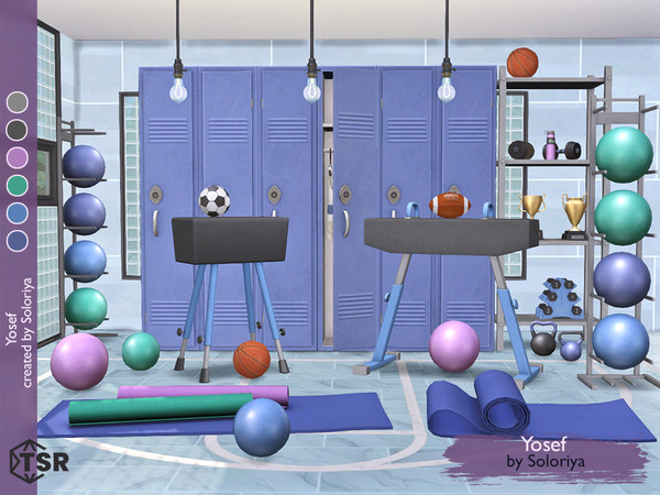 Sims 4 — Yosef by soloriya — A set of decorative and functional furniture for your gyms. Includes 9 objects: --two pommel