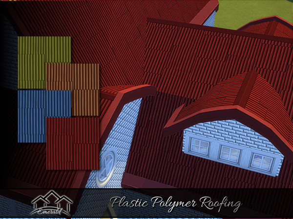 Sims 4 — Plastic Polymer Roofing by Emerald — Long lasting material resistant at extreme temperatures and impact.