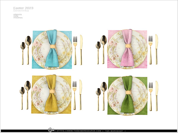 Sims 4 — Easter 2023 - tableware by Severinka_ — Easter tableware (decor) From the set 'Food decor II - Easter 2023'