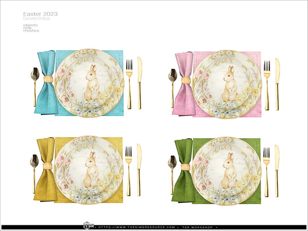 Sims 4 — Easter 2023 - tableware 2 by Severinka_ — Easter tableware (decor) From the set 'Food decor II - Easter 2023'