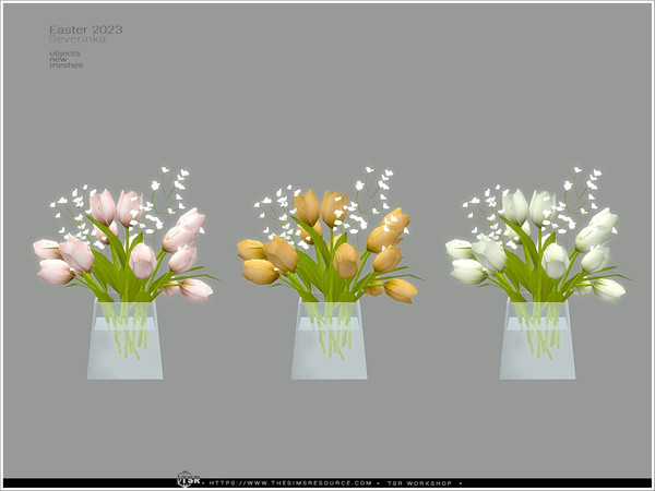 Sims 4 — Easter 2023 - tulips by Severinka_ — Tulips and gypsofila in glass vase From the set 'Food decor II - Easter