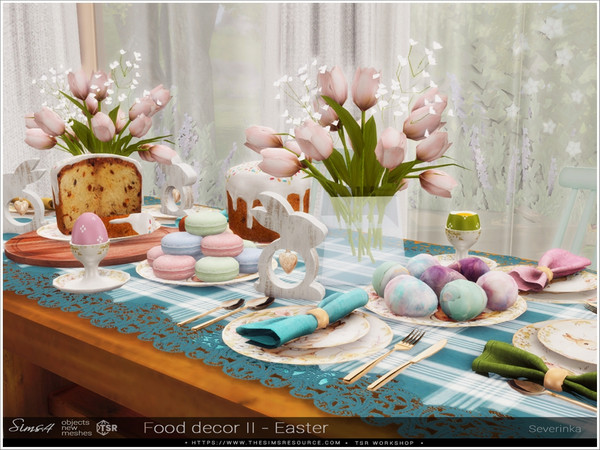 Sims 4 — Food decor II - Easter 2023 by Severinka_ — A set of decor for decorating a dining table for Easter. The set