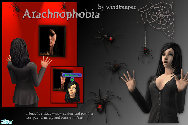 Sims 2 — Arachnophobia by Windkeeper — Arachnophobia - fear of spiders! Set of decorative Black Widow spiders and Black