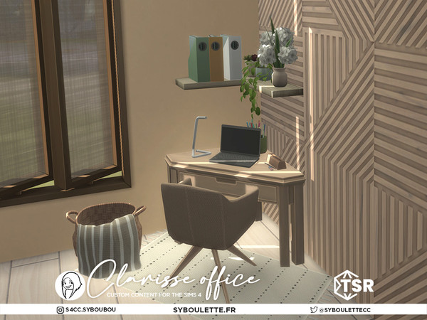 Sims 4 — Clarisse office set by Syboubou — This small set has been crafted to create a corner desk in your homes. The