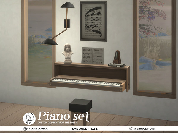Sims 4 — Piano set by Syboubou — If you like to have musician sims, you will love this piano set with a modern wall