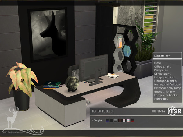Sims 4 — CIEL OFFICE SET by DanSimsFantasy — It consists of a set of objects for your office: Desk. Office chair.