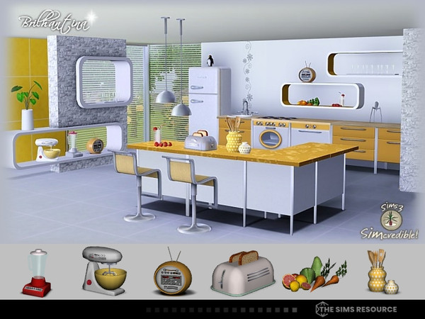 Sims 3 — Brilhantina by SIMcredible! — Bringing back to your sims this vintage kitchen. Brilhantina in portuguese is a