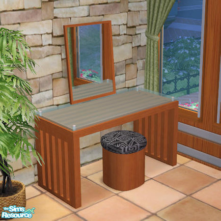 Sims 2 — Pinewood Vanity Table by NoFrills — Pinewood vanity table. One mesh and twelve recolors are included. Please