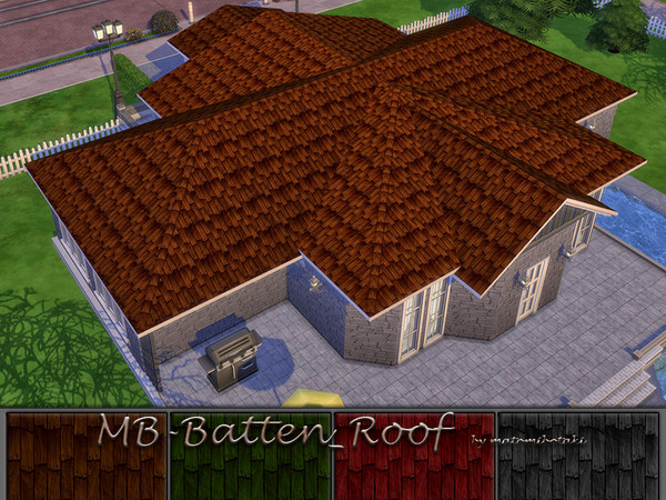 Sims 4 — Batten Roof by matomibotaki — MB-Batten_Roof Old roof tiled with nailed wooden slats, comes in 4 different dark
