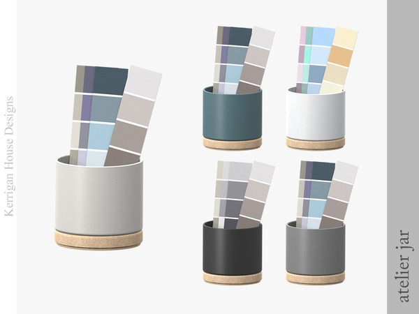 Sims 4 — Atelier Jar by kerriganhouse — A small jar of paint swatch samples to complete the design studio. Comes in four