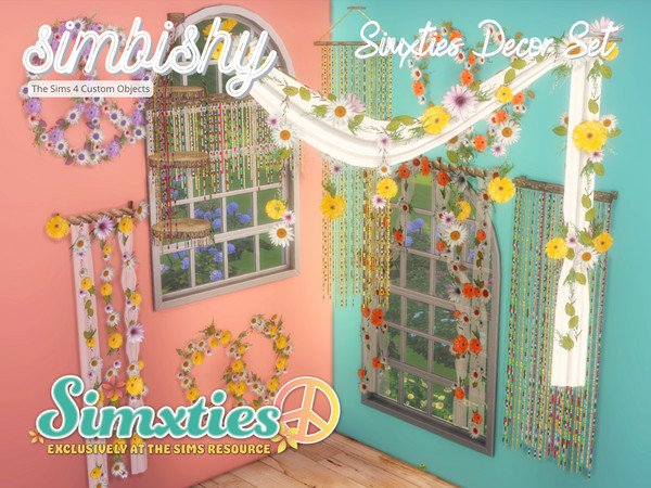 Sims 4 — Simxties Decor Set by simbishy — A decorative set of daisies and beads for the free spirited sim.