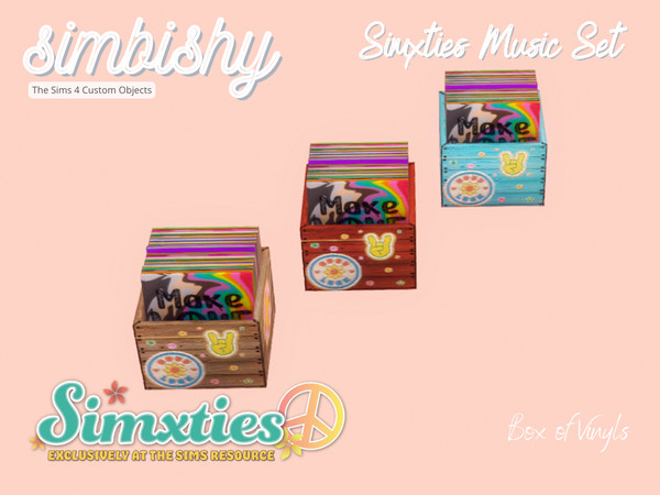 Sims 4 — Simxties Music Set - Box of Vinyls by simbishy — A wooden box of your sims' favourite vinyls from the 60s.