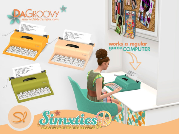 Sims 4 — Simxties Da Groovy Typewriter [computer] by SIMcredible! — cloned from a computer but since it is a vintage
