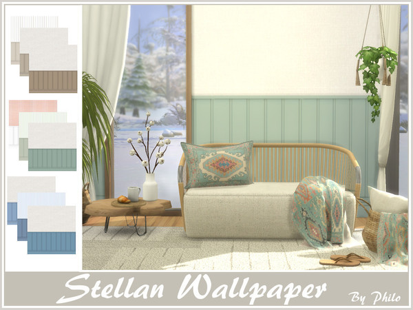 Sims 4 — Stellan Wallpaper by philo — Wallpaper with paneling. Created for quiet and elegant interiors. 15 Swatches