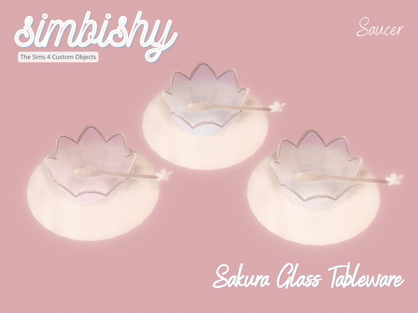 Sims 4 — Sakura Glass Tableware - Saucer by simbishy — A delicate glass saucer inspired by sakura.