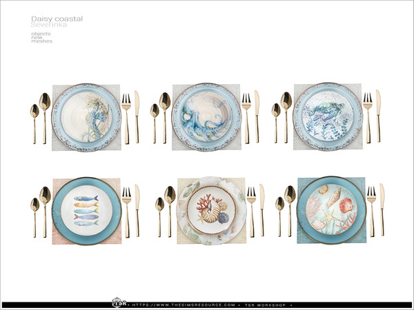 Sims 4 — Daisy - tableware by Severinka_ — Tableware From the set 'Daisy coastal outdoor Pt.II' Build / Buy category: