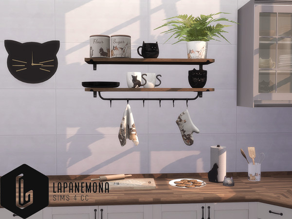 Sims 4 — Cat lover kitchen clutter set by Lapanemona — This set contains 13 cute cat themes items for your cat lover