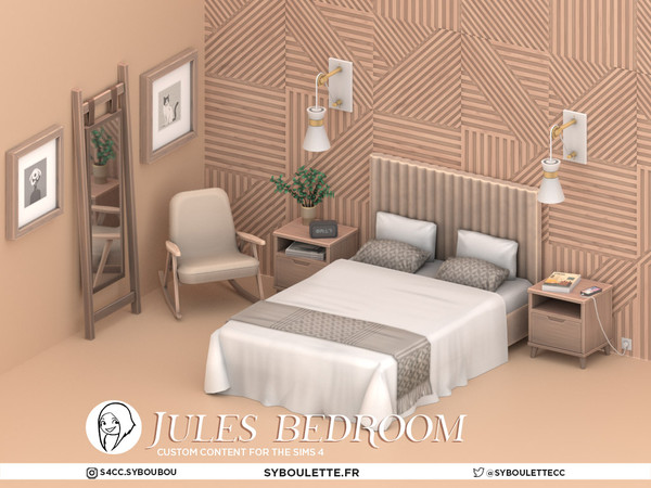 Sims 4 — Jules - Bedframe by Syboubou — Introducing the Jules Bedroom custom content set for The Sims 4! Create a cozy