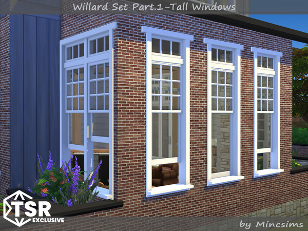 Sims 4 — Willard Tall Window 1x2 by Mincsims — The set consists of 12 packages. This "Tall windows Set" has