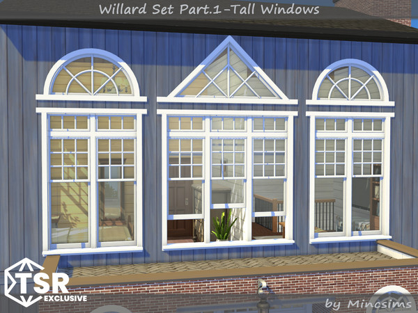 Sims 4 — Willard Tall Window 1x3 Open by Mincsims — The set consists of 12 packages. This "Tall windows Set"