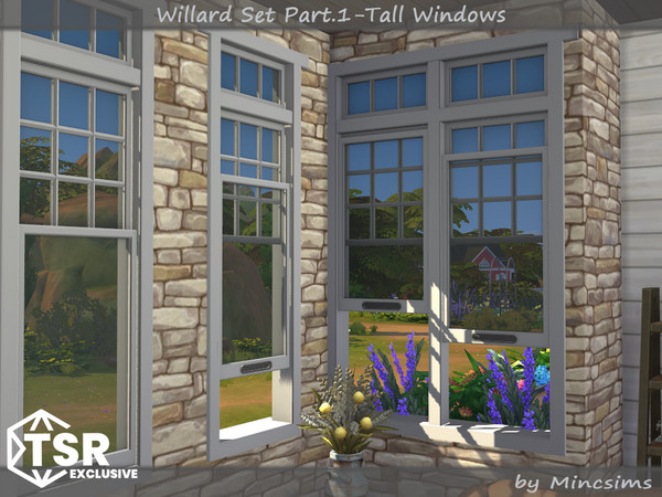 Sims 4 — Willard Tall Window 2x3 Open by Mincsims — The set consists of 12 packages. This "Tall windows Set"
