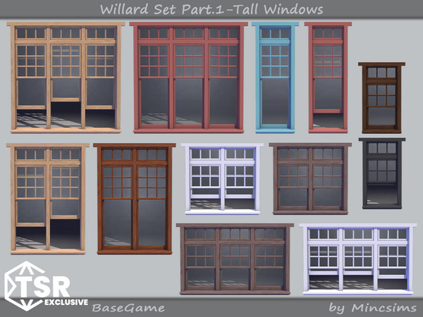 Sims 4 — Willard Tall Window 2x3 by Mincsims — The set consists of 12 packages. This "Tall windows Set" has