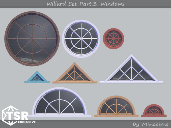 Sims 4 — Willard Triangle Window 2x1 by Mincsims — The set consists of 9 packages. This "Tall windows Set" has