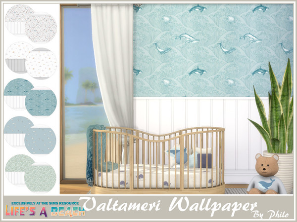 Sims 4 — Life's a Beach Valtameri Wallpaper by philo — Wallpaper with maritime motifs and soft colours.