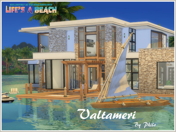 Sims 4 — Life's a Beach Valtameri by philo — Valtameri is a modern beach house. It's designed for a medium family with