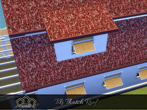 Sims 4 — TikiThatchRoof_2_Emerald.package by Emerald — Artificial thatch roof. High temperature resistance in Summer, no