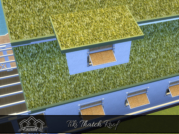 Sims 4 — TikiThatchRoof_3_Emerald.package by Emerald — Artificial thatch roof. High temperature resistance in Summer, no