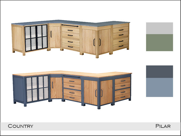 Sims 4 — Country Counter by Pilar — Country kitchen in various colors