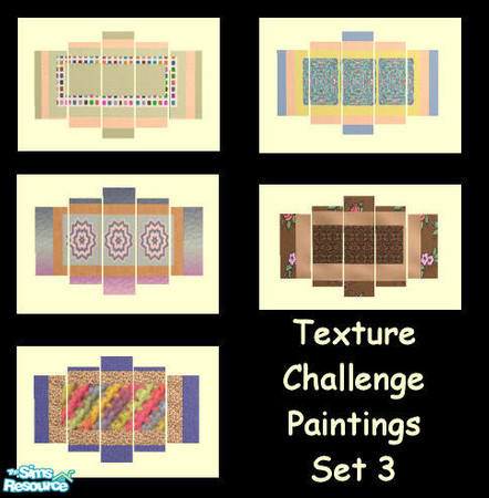 Sims 2 — Texture Challenge Paintings Set 3 by jennikj — Includes Texture Challenges 11-15. Based on Simaddict99's italia