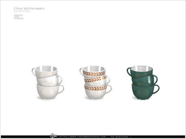 Sims 4 — Fleur kitchenware - mugs by Severinka_ — A set of decor for the kitchen, 10 items.