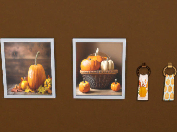 Sims 4 — Pumpkin set by Woodies — Prints and towels for the walls.