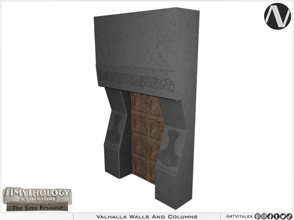 Sims 4 — SIMythology | Valhalla Stone Wall With Doors by ArtVitalex — Mythological Collection - Belong to 2023 All Rights